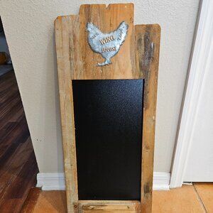 RARE RUSTIC FARMHOUSE CHICKEN ROOSTER KITCHEN OFFICE WOOD MEMO NOTE CHALKBOARD